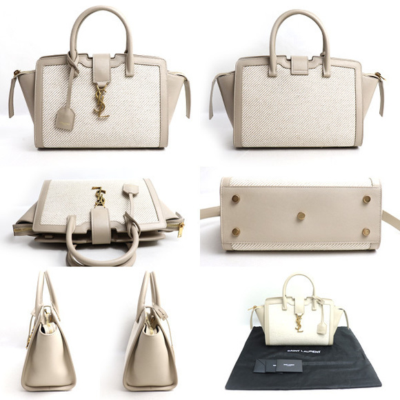 Saint Laurent Downtown Top Handle Diagonal Canvas Handbag Natural Beige Gray - Picture 2 of 4